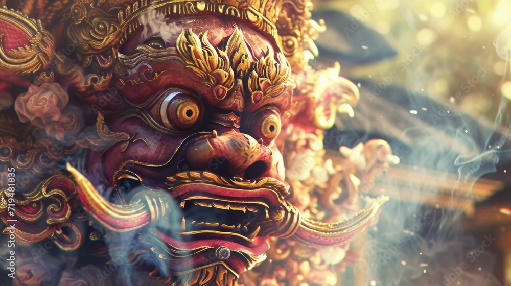 Poster close up of a statue emitting smoke. suitable for various creative projects