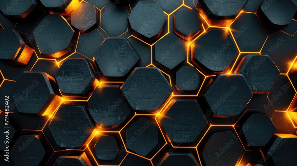 Poster hexagons glowing in the dark. ideal for futuristic designs and technology-related projects