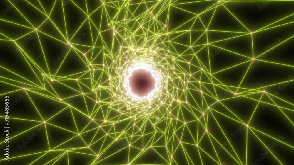 Aufkleber shiny green energy digital tunnel plexus made of lines and triangles hi-tech futuristic magical glow