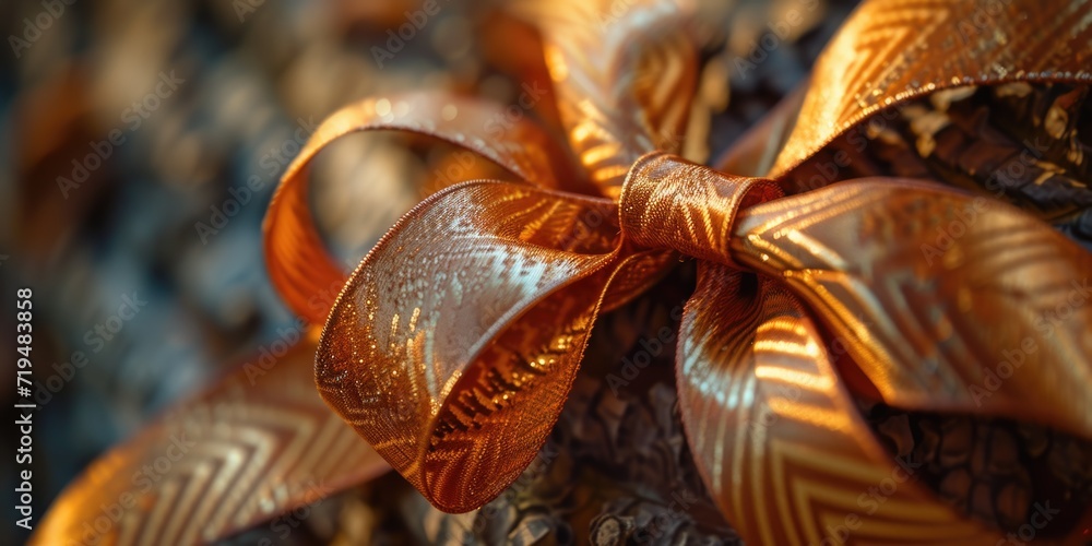 Poster a close up view of a ribbon placed on a piece of wood. this image can be used for various purposes