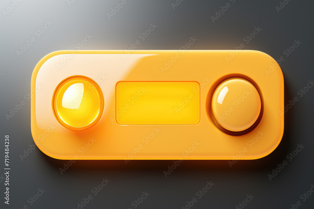 Poster yellow button against black background. can be used for web design or as graphic element