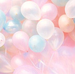 Multicolored pastel  balloons over  pastel background, celebration, happy birthday and new year