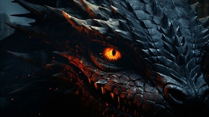 Coal black dragon angry red eyes realistic image Ai generated art