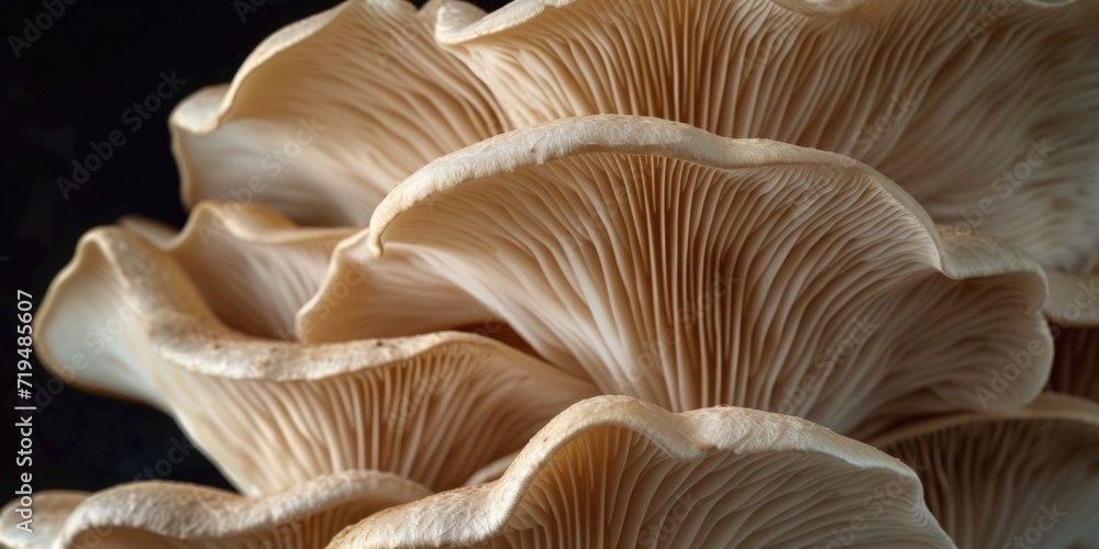 Poster a close-up view of a bunch of mushrooms. this image can be used to illustrate the beauty of nature o