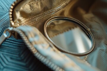 A close-up view of a purse with a built-in mirror. Perfect for checking your appearance on the go