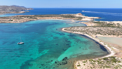 Aerial drone photo of Feira a paradise landscape islet of Northern part of Antiparos island, Cyclades, Greece