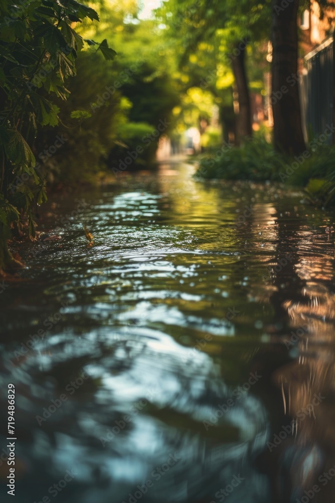 Aufkleber a captivating image of a stream of water flowing through a vibrant and dense forest. perfect for nat