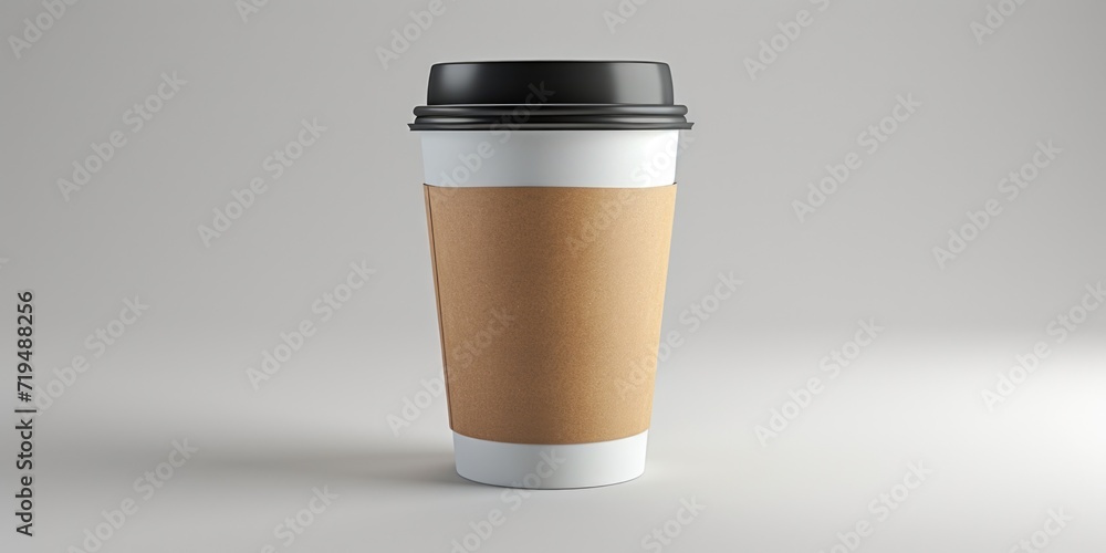 Poster a cup of coffee with a lid on a table. suitable for various uses