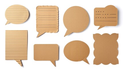 A collection of cardboard speech bubbles and notes that can be used for various purposes, such as presentations, social media posts, and brainstorming sessions