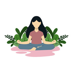 Meditation illustration girl with floral