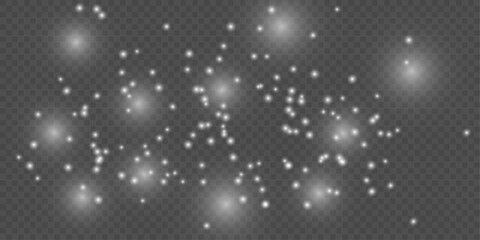 White sparks glitter special light effect. Vector sparkles on transparent background.