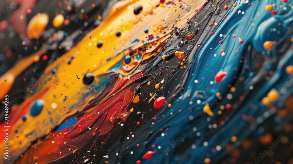 Poster A close-up view of a vibrant and colorful painting. This picture can be used to add a pop of color to any design project