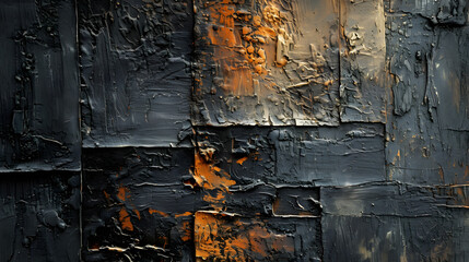 Close-Up of a Black and Orange Painting With Abstract Patterns