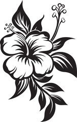 Luminous Botanical Oasis Vectorized Tropical FloraInkbrush Hibiscus Harmony Black Floral Vector Designs