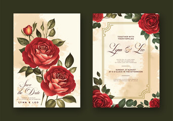  Vector elegant wedding invitation with beautiful flowers watercolor paint 