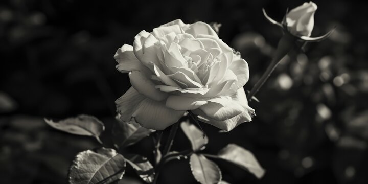 A black and white photo of a rose. Perfect for adding an elegant touch to any project or design
