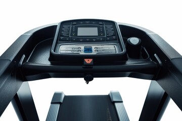 A detailed view of a treadmill machine. Can be used to showcase fitness equipment or illustrate an exercise routine