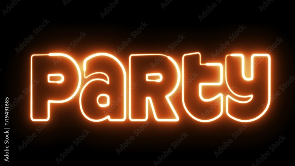 Poster party text font with neon light. luminous and shimmering haze inside the letters of the text party. 