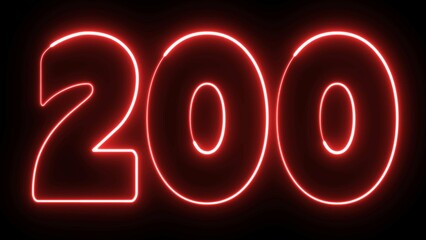 200 Electric orange lighting text on black background. 200 Number. Two Hundred.