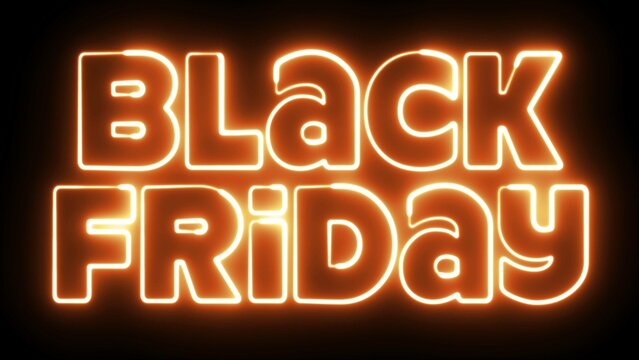Black Friday text font with neon light. Luminous and shimmering haze inside the letters of the text Black Friday. Black friday neon sign. 