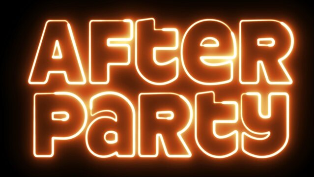 After Party text font with neon light. Luminous and shimmering haze inside the letters of the text Party. After Party neon sign. 