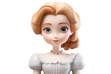Elegant animated princess with blonde updo, detailed eyes, and classic dress. Ideal for fairy-tale themes, children's animations, and digital art collectors.
