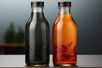 Cold Brew Coffee Amber / Brown Large Glass Bottle Packaging Mockup - Two Bottles , blank levels
