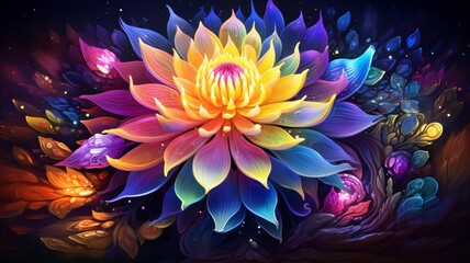 Obraz premium Colorful Imagination fantasy Lotus Flower Multicolored Ai generated art