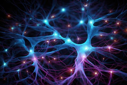abstract neon glowing mycelium netwrok background