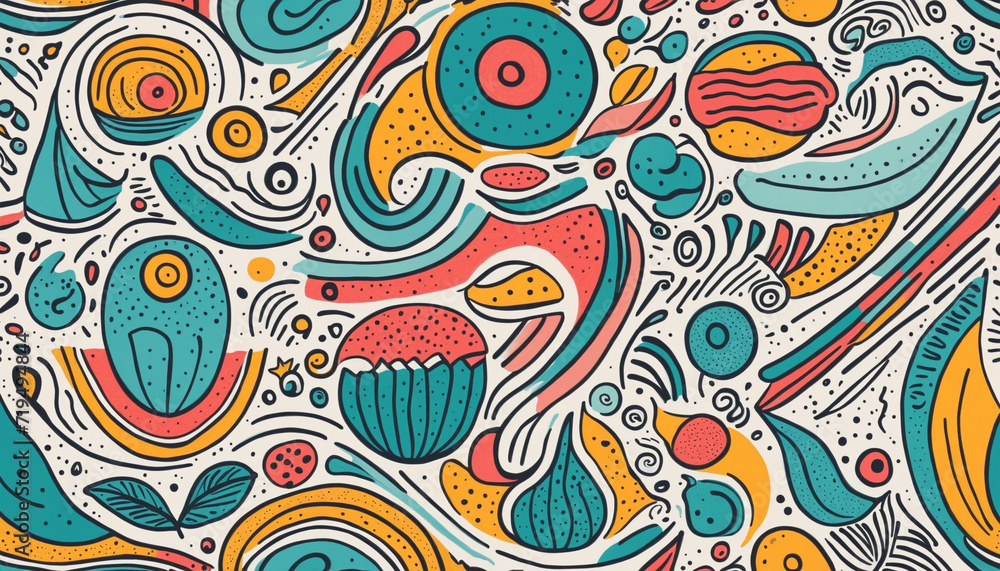 Poster vibrant line art seamless pattern: abstract and trendy design with basic shapes