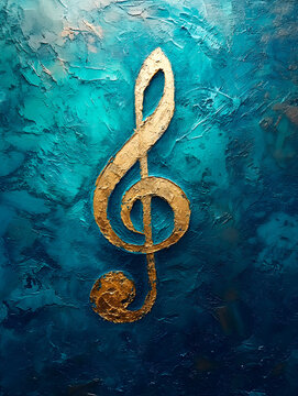 Pintura en acuarela de una nota musical, clave de sol