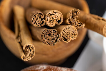 fragrant thin cinnamon on the table