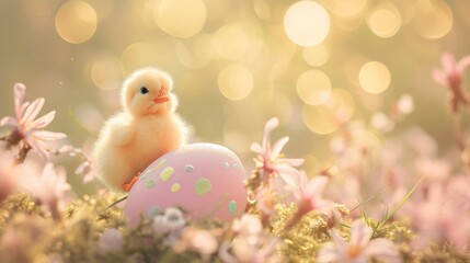 A Plush Toy Chick Nestled Inside an Oversized Pastel Painted Easter Egg