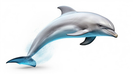 Dolphin captured in mid-air as it jumps out of water. Perfect for nature-themed designs and ocean-related projects