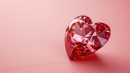 Valentine's Day Red Heart-Shaped Diamond on a Pastel Pink Background.