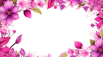 Beautiful floral frame featuring pink flowers and green leaves. Perfect for adding touch of elegance to any design project