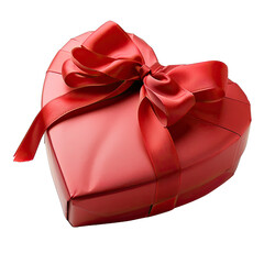 Heart Shaped Gift With Bow Ribbon for Valentine's Day. Isolated on a Transparent Background. Cutout PNG.