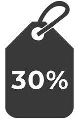 30% discount tag icon on transparent background