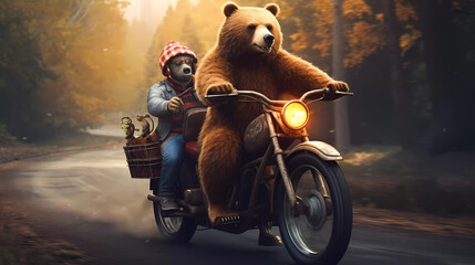 A bear riding a bike next to a bear on a bike