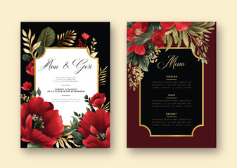 Vector elegant wedding invitation with beautiful watercolor paint flower