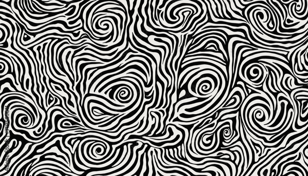 Poster mono line doodle seamless pattern: sleek minimalist art with basic shapes