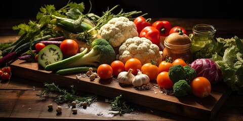 Obraz na płótnie Canvas Vegetables wooden board, ingredients of food