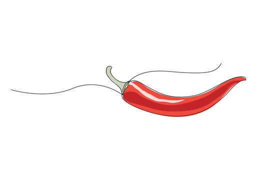 Red chili pepper in continuous one line art drawing. Simple line art. Vector Illustration Hand Drawn Vegetable Cartoon Art.
