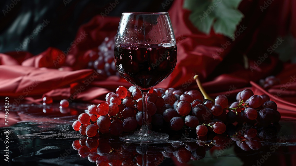 Poster simple and elegant image of glass of wine next to bunch of grapes. perfect for wine enthusiasts and 