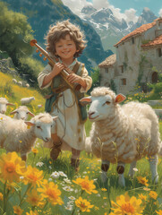 child and sheep