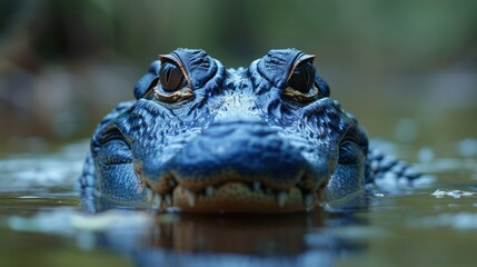 Fototapeta premium Shot of a crocodile with just its eyes above water in a swamp , stock photography 