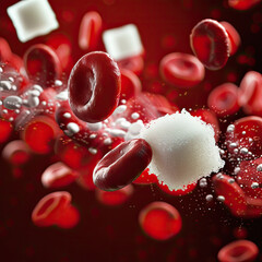 Sugar in the blood. blood cell with cube of sugar. 