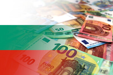 Euro banknotes colored in the colors of the flag of Bulgaria. Gradient overlay of the Bulgarian...