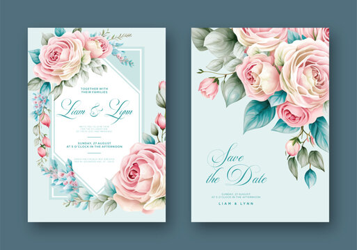 Vector elegant wedding invitation with beautiful watercolor paint flower