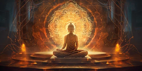 Foto op Plexiglas Meditating Buddha with tantric designs. © krishnendu